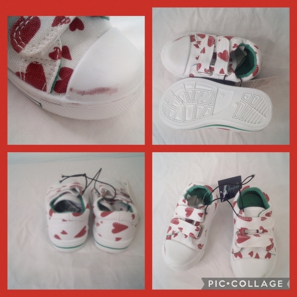White sneakers red and white hearts